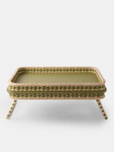 Pigment France - Reims Leather and Rattan Bed Tray (21in/54cm) - Green - ABASK - 