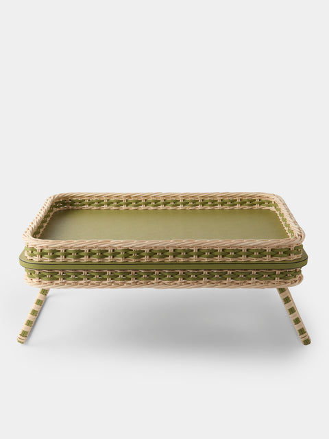 Pigment France - Reims Leather and Rattan Bed Tray (21in/54cm) - Green - ABASK - 