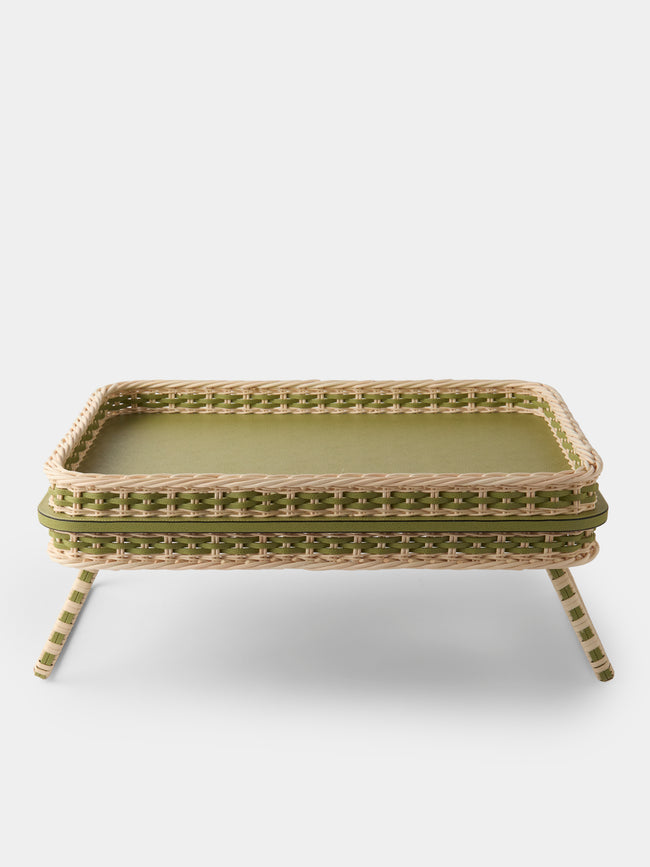 Pigment France - Reims Leather and Rattan Bed Tray (21in/54cm) - Green - ABASK - 