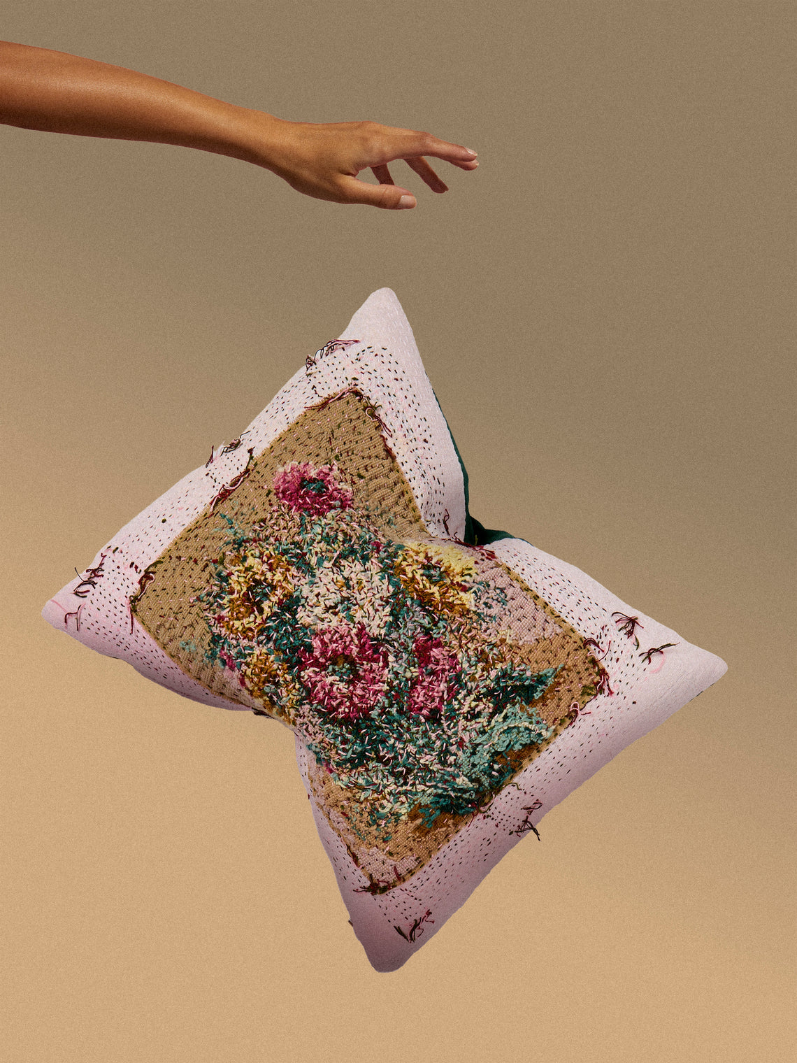 By Walid - 19th-Century Needlepoint Wool and Damask Pillow (21.5in/55cm) - Multiple - ABASK