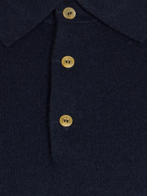 Arch4 - Chapman Baby Goat Cashmere Long-Sleeved Polo Top | Size: M - Navy - ABASK