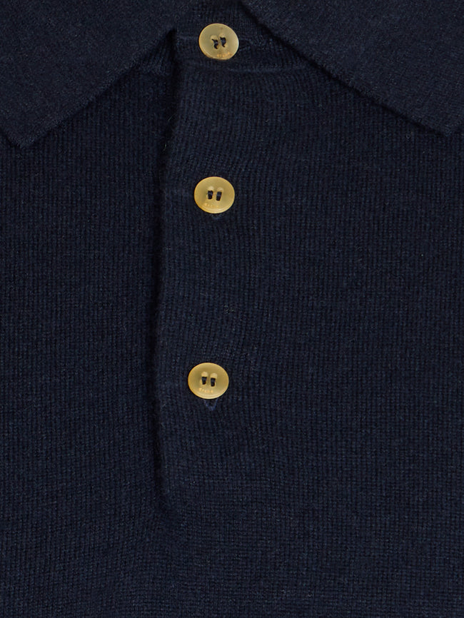 Arch4 - Chapman Baby Goat Cashmere Long-Sleeved Polo Top | Size: M - Navy - ABASK
