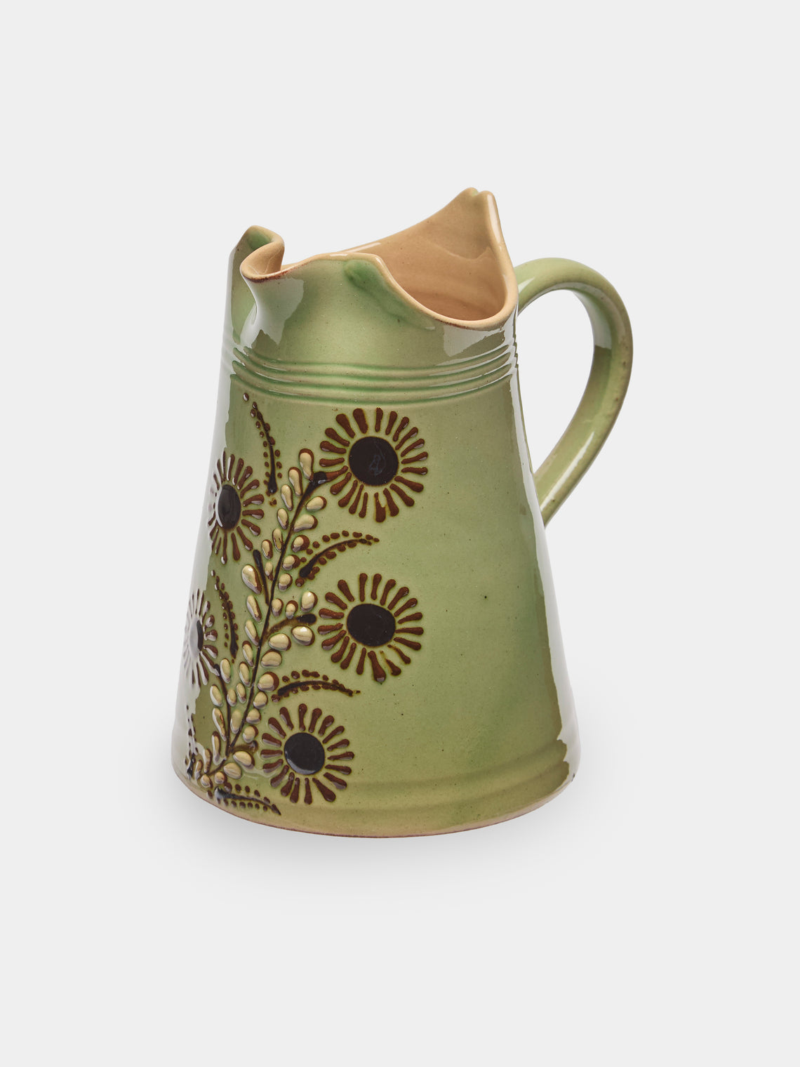 Poterie d’Évires - Flowers Hand-Painted Ceramic Petite Milk Jug - Green - ABASK - 
