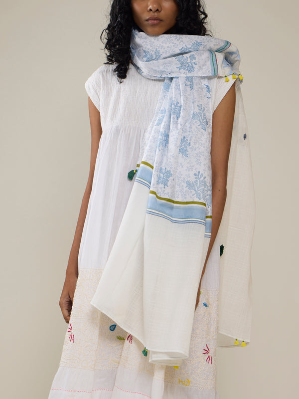 Injiri - Amber 125 Hand-Loomed Cotton Scarf - White - ABASK