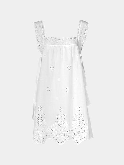 Loretta Caponi - Fiocco Embroidered Cotton Short Dress -  - ABASK - 