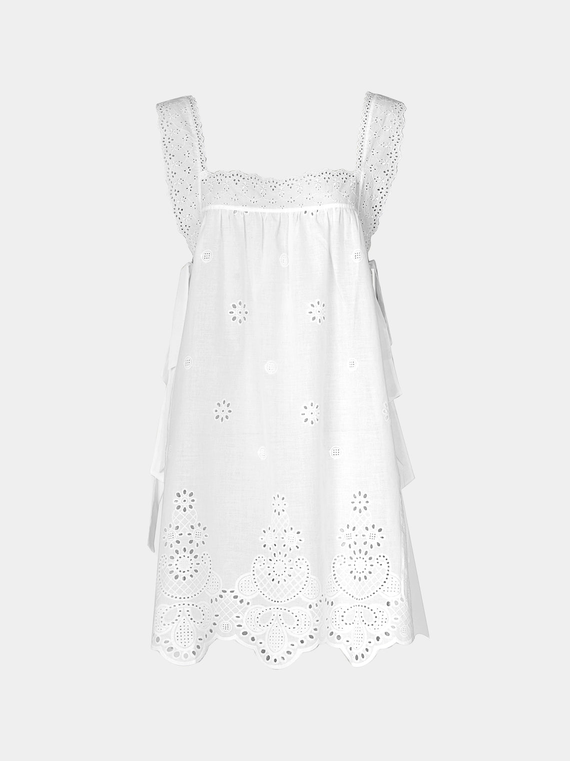 Loretta Caponi - Fiocco Embroidered Cotton Short Dress | Size: S -  - ABASK - 