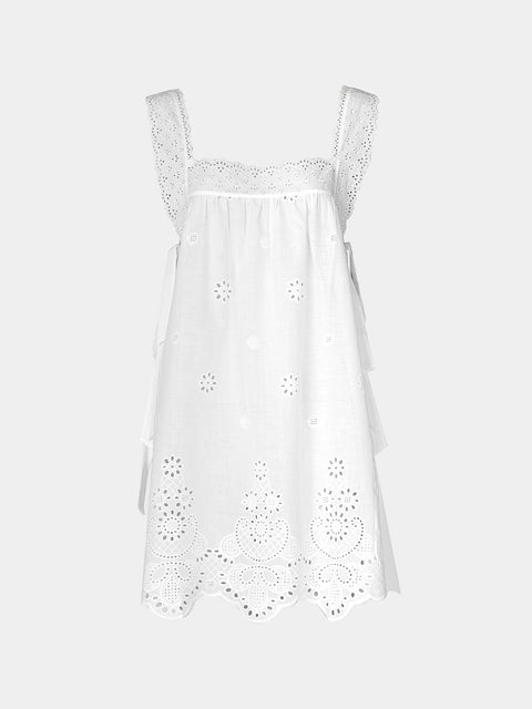 Loretta Caponi - Fiocco Embroidered Cotton Short Dress | Size: S -  - ABASK - 
