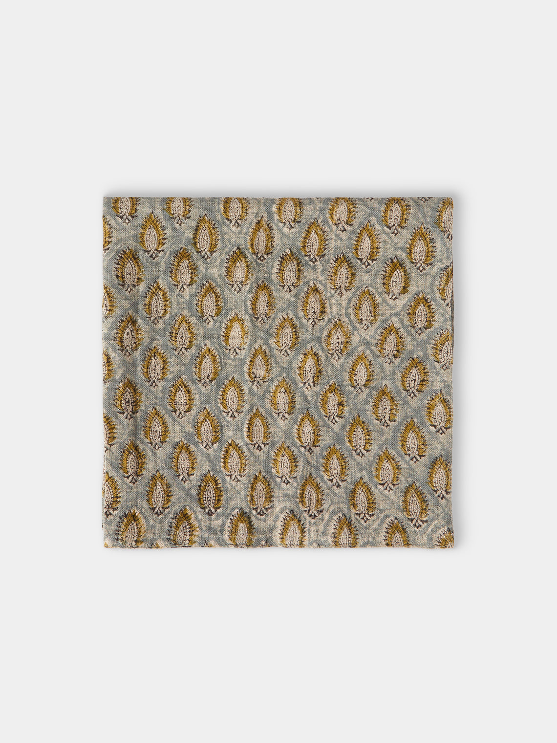 Chamois - Cypress Block-Printed Linen Napkins (Set of 4) - Blue - ABASK - 