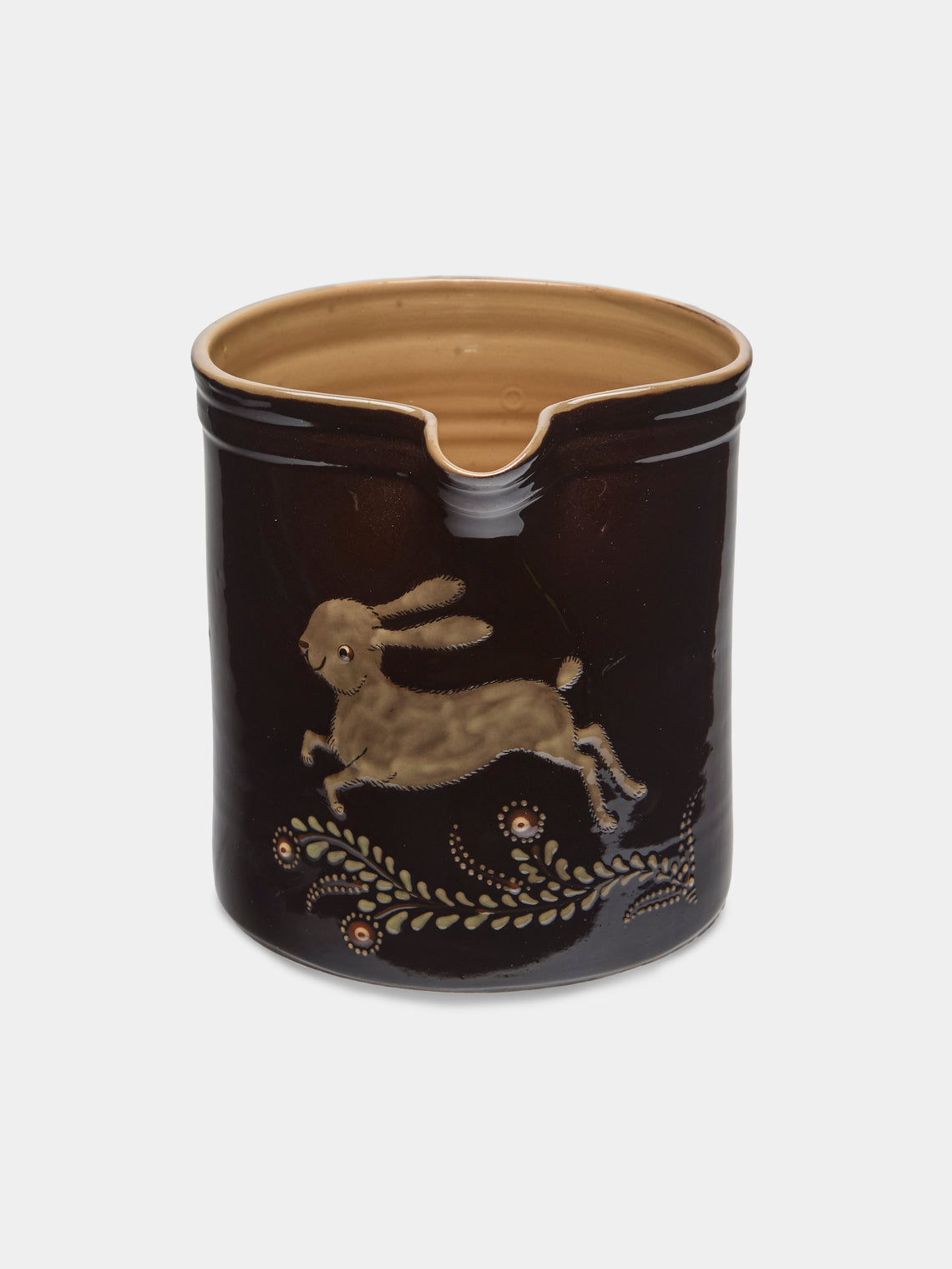 Poterie d’Évires - Rabbits Hand-Painted Ceramic Straight-Edge Jug (70.5oz/2L) - Dark brown - ABASK