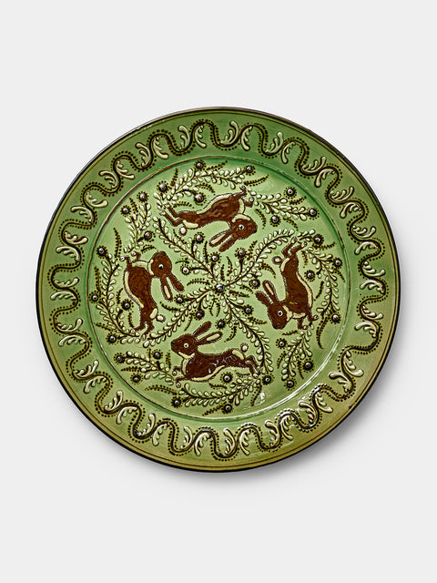 Poterie d’Évires - Rabbits Hand-Painted Ceramic Round Platter - Green - ABASK - 