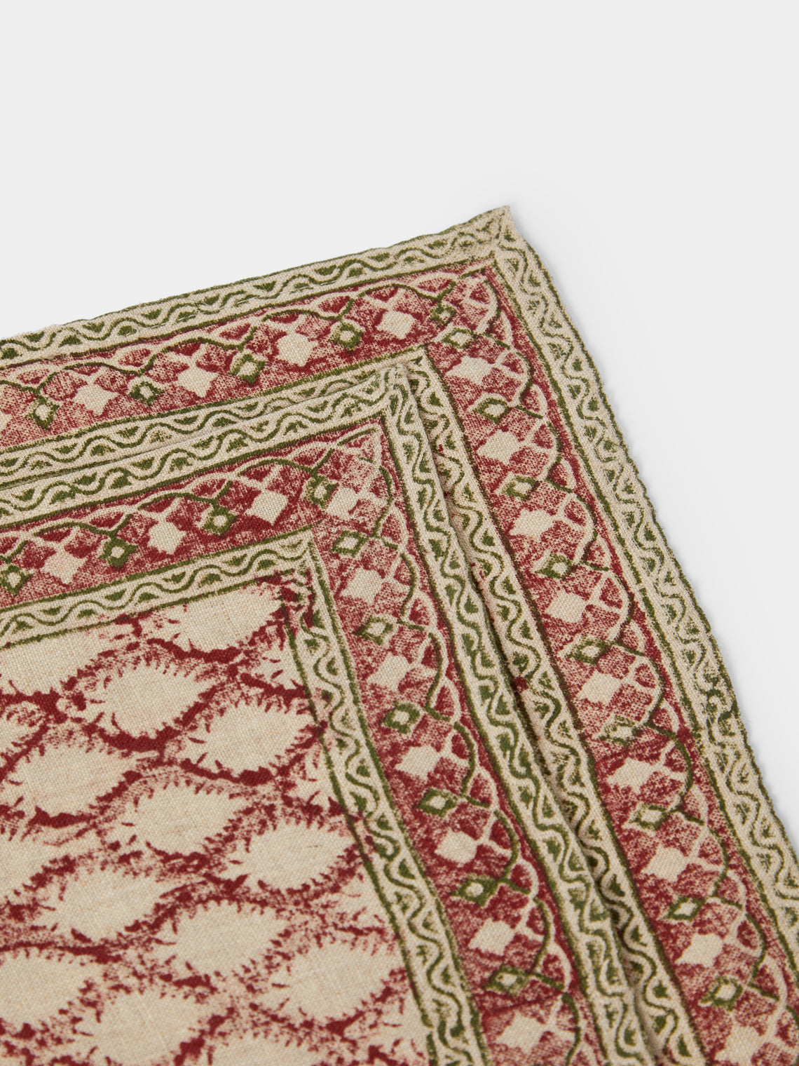 Chamois - | Set of 2 | Cypress Block-Printed Linen Placemats - Multiple - ABASK