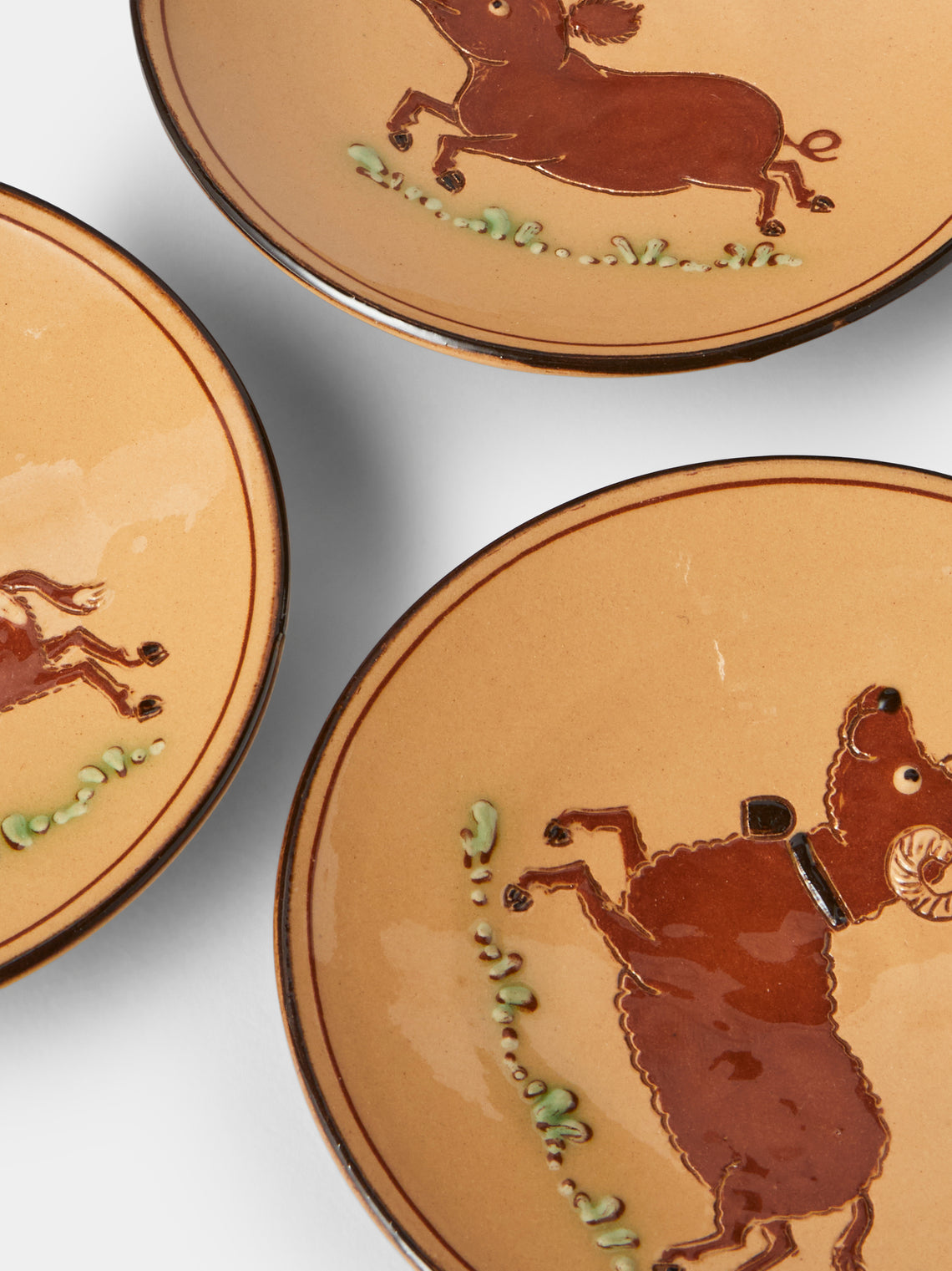 Poterie d’Évires - Animals Hand-Painted Ceramic Plates – 5.5in/14cm (Set of 4) - Cream - ABASK