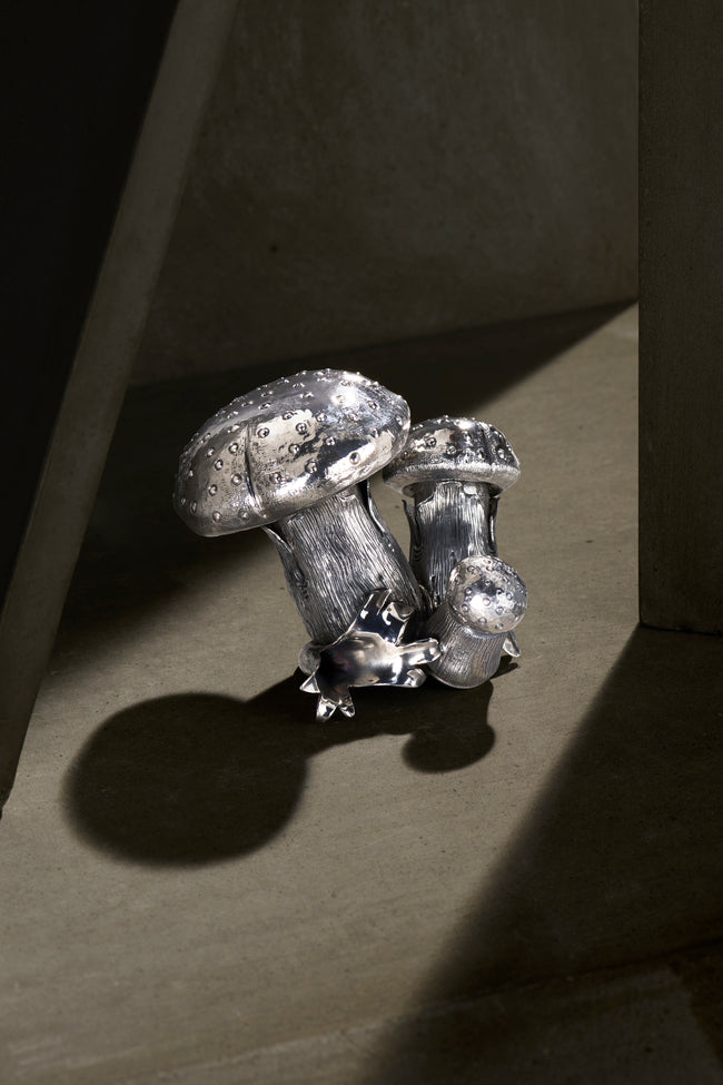 Orto Argenteo - | Set of 2 | Mushroom Sterling Silver Large Salt and Pepper Shakers - Silver - ABASK