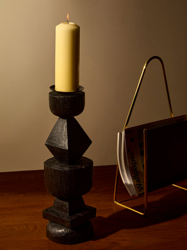 Jamie Gaunt Designs - Totem Hand-Carved Wood Candle Holder - Black - ABASK