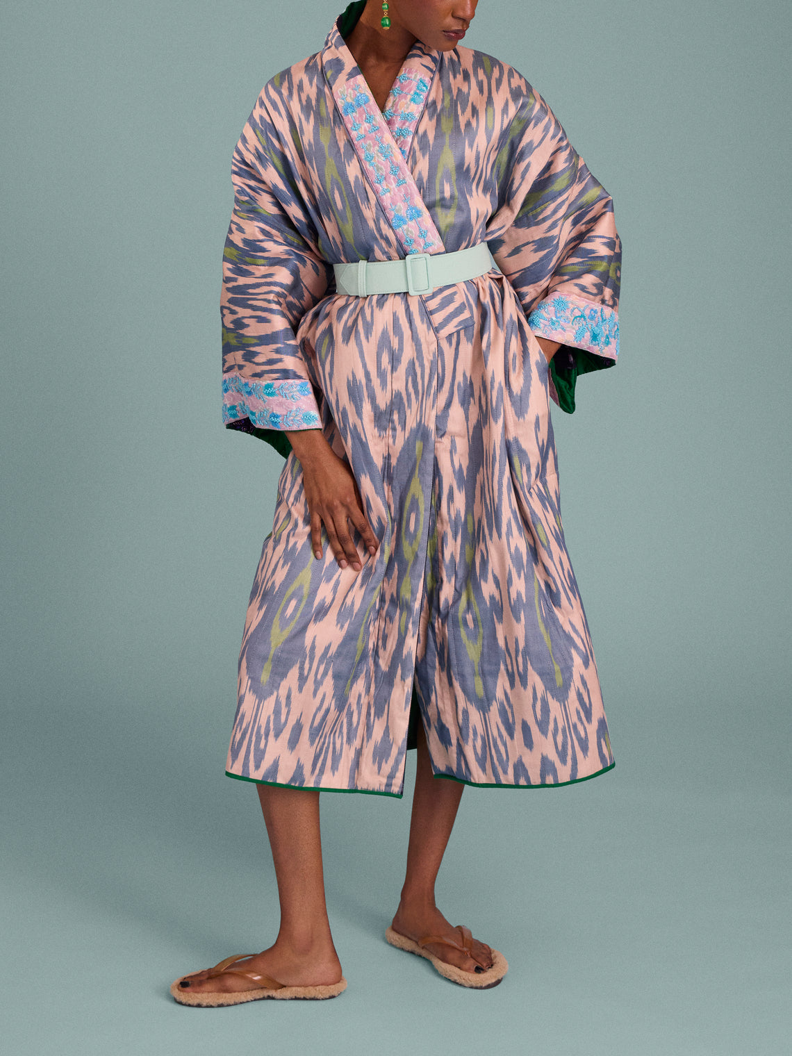 Nazzy Beglari - Hand-Loomed Ikat Cotton Reversible Chapan-Style Robe | One Size - Multiple - ABASK