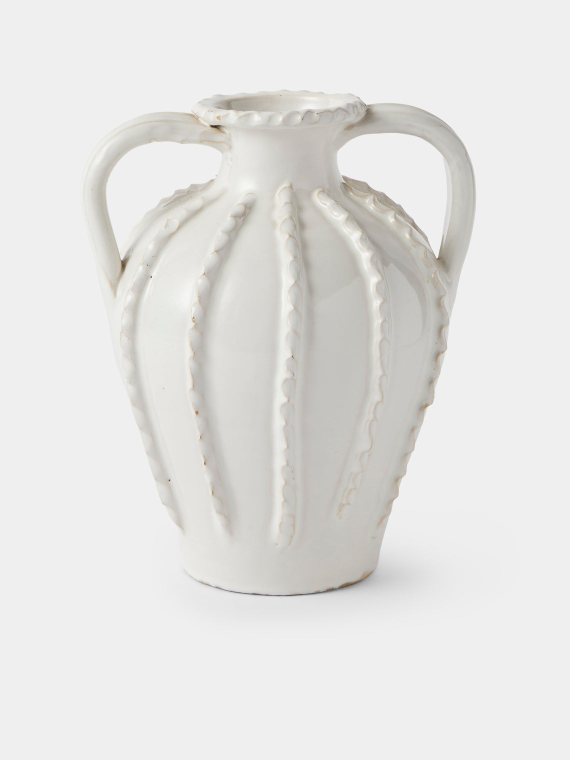 Antique and Vintage - 1920s Émile Tessier Ceramic Swirl Vase (9.5in/24cm) - White - ABASK - 