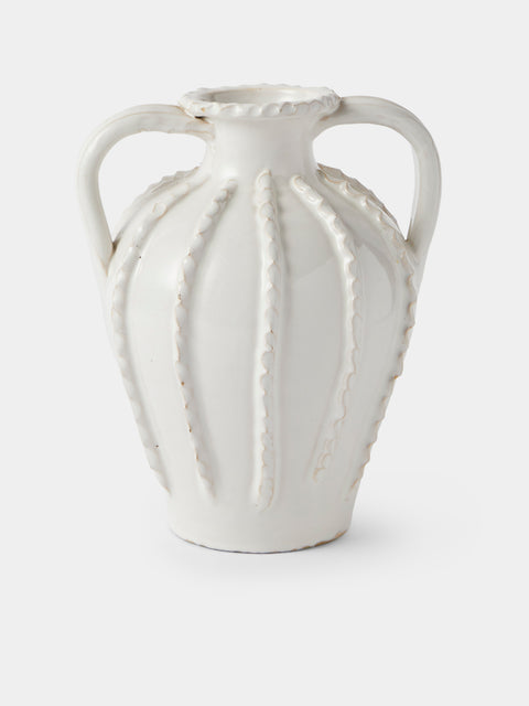 Antique and Vintage - 1920s Émile Tessier Ceramic Swirl Vase (9.5in/24cm) - White - ABASK - 