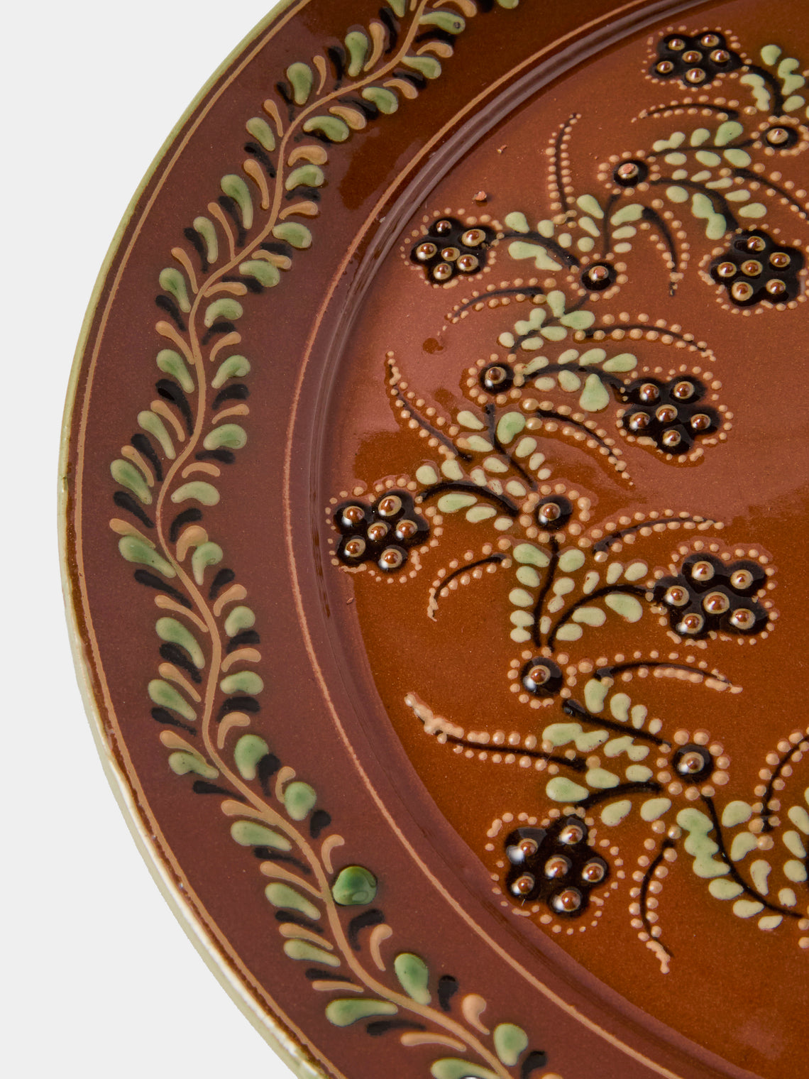 Poterie d’Évires - Chickens Hand-Painted Ceramic Round Platter - Light Brown - ABASK