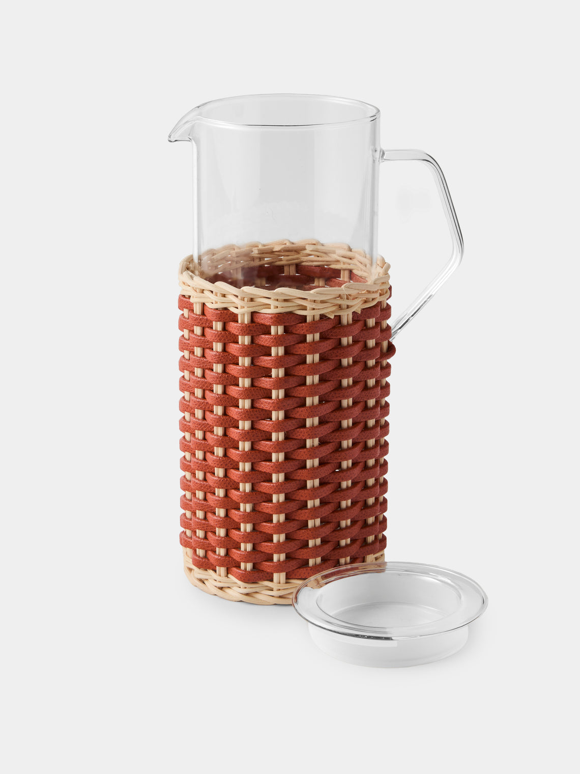 Pigment France - Marseille Leather and Rattan Glass Pitcher (42oz/1.2L) - Red - ABASK