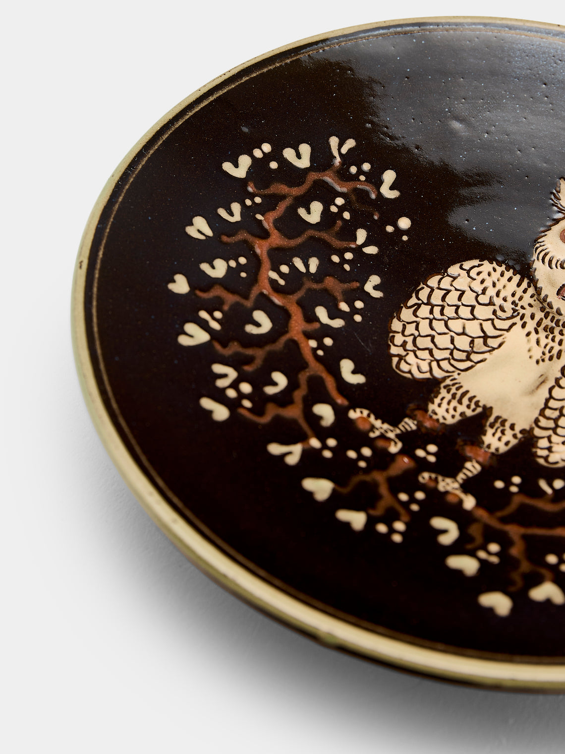 Poterie d’Évires - Animals Hand-Painted Ceramic Raised Plates –  5.5in/14cm (Set of 6) - Dark brown - ABASK