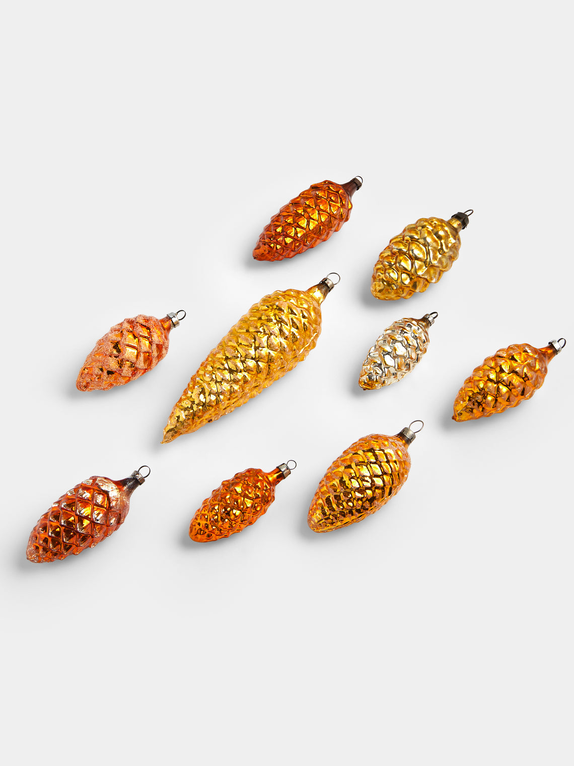 Antique and Vintage - Early-20th-Century Pinecones Glass Baubles (Set of 9) - Yellow - ABASK