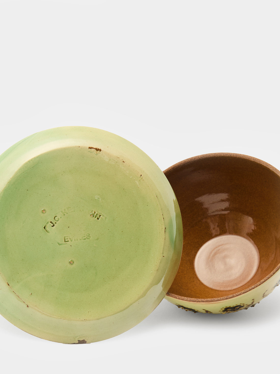 Poterie d’Évires - Flowers Hand-Painted Ceramic Small Lidded Butter Dish - Green - ABASK