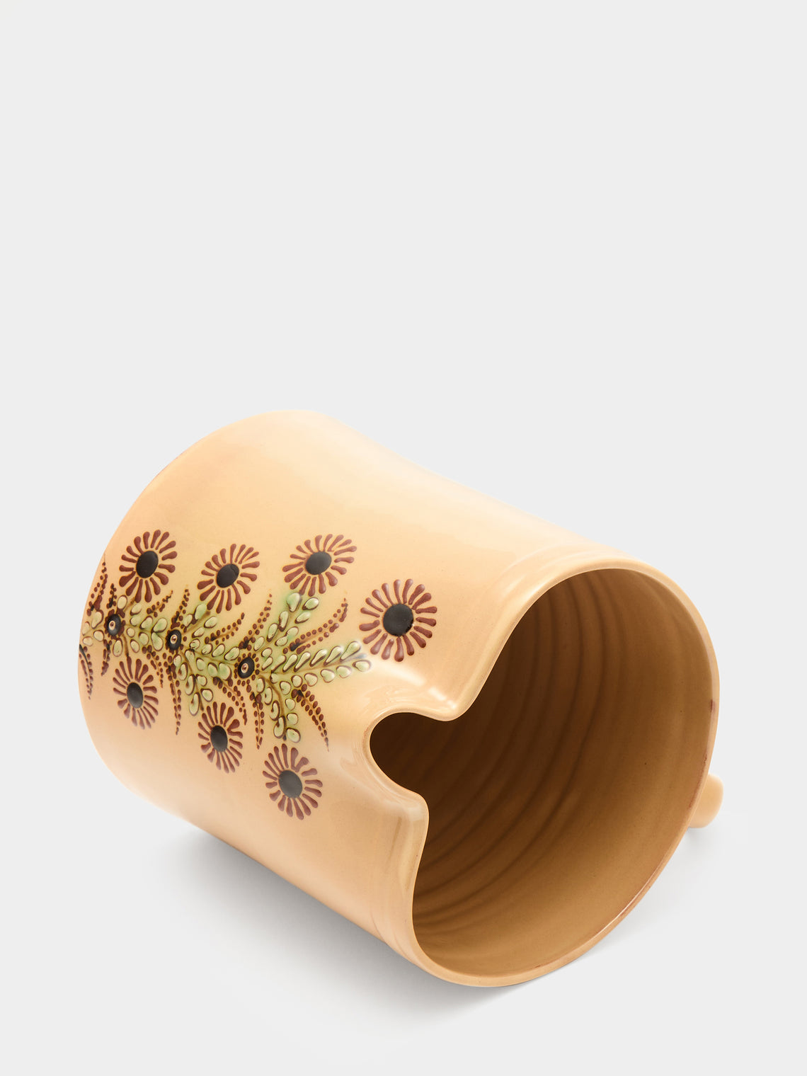 Poterie d’Évires - Flowers Hand-Painted Ceramic Straight-Edge Jug (70.5oz/2L) - Cream - ABASK