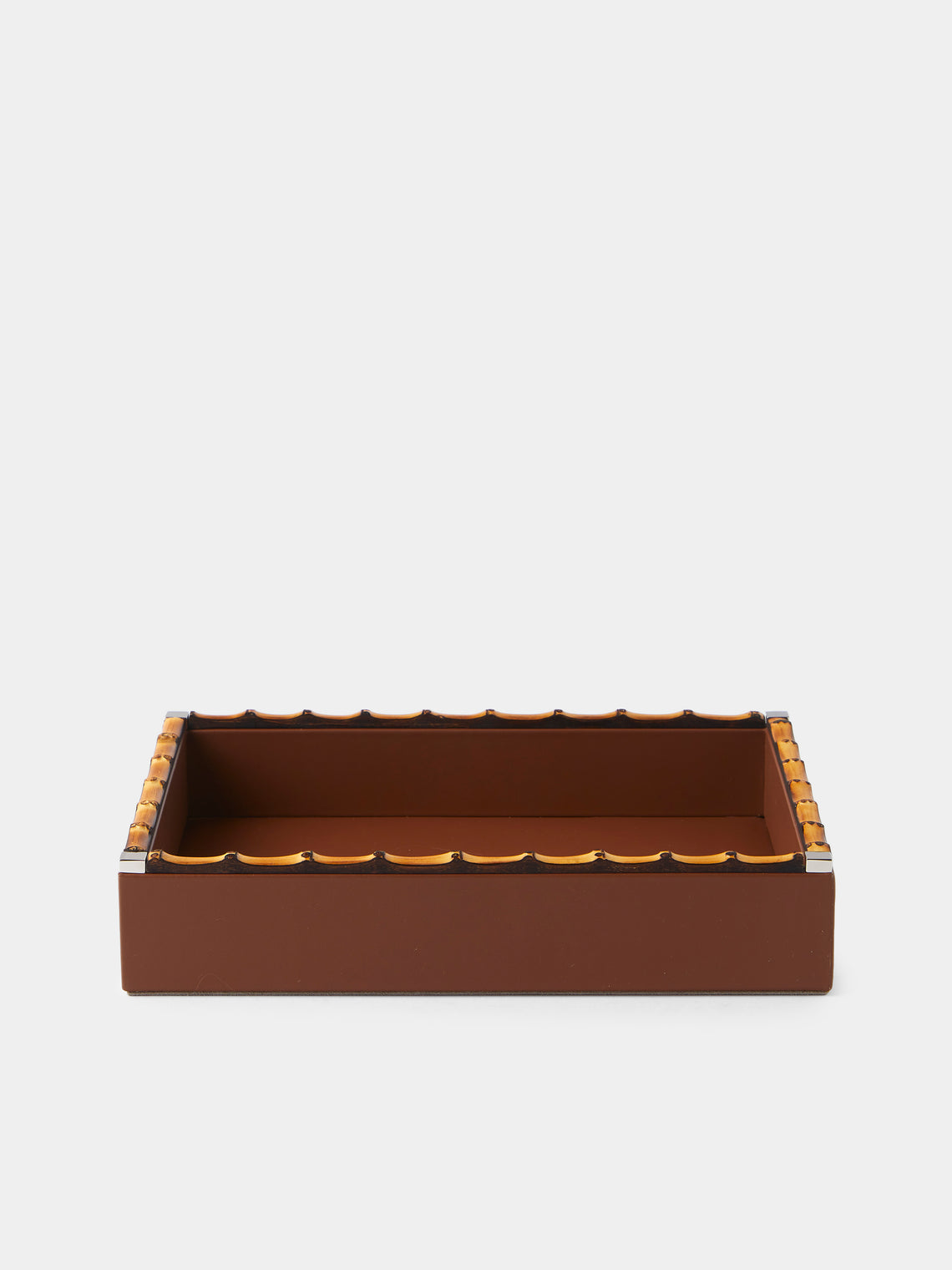Riviere - Bice Nabuk Leather and Bamboo Valet Tray (9.5in/24cm) - Brown - ABASK