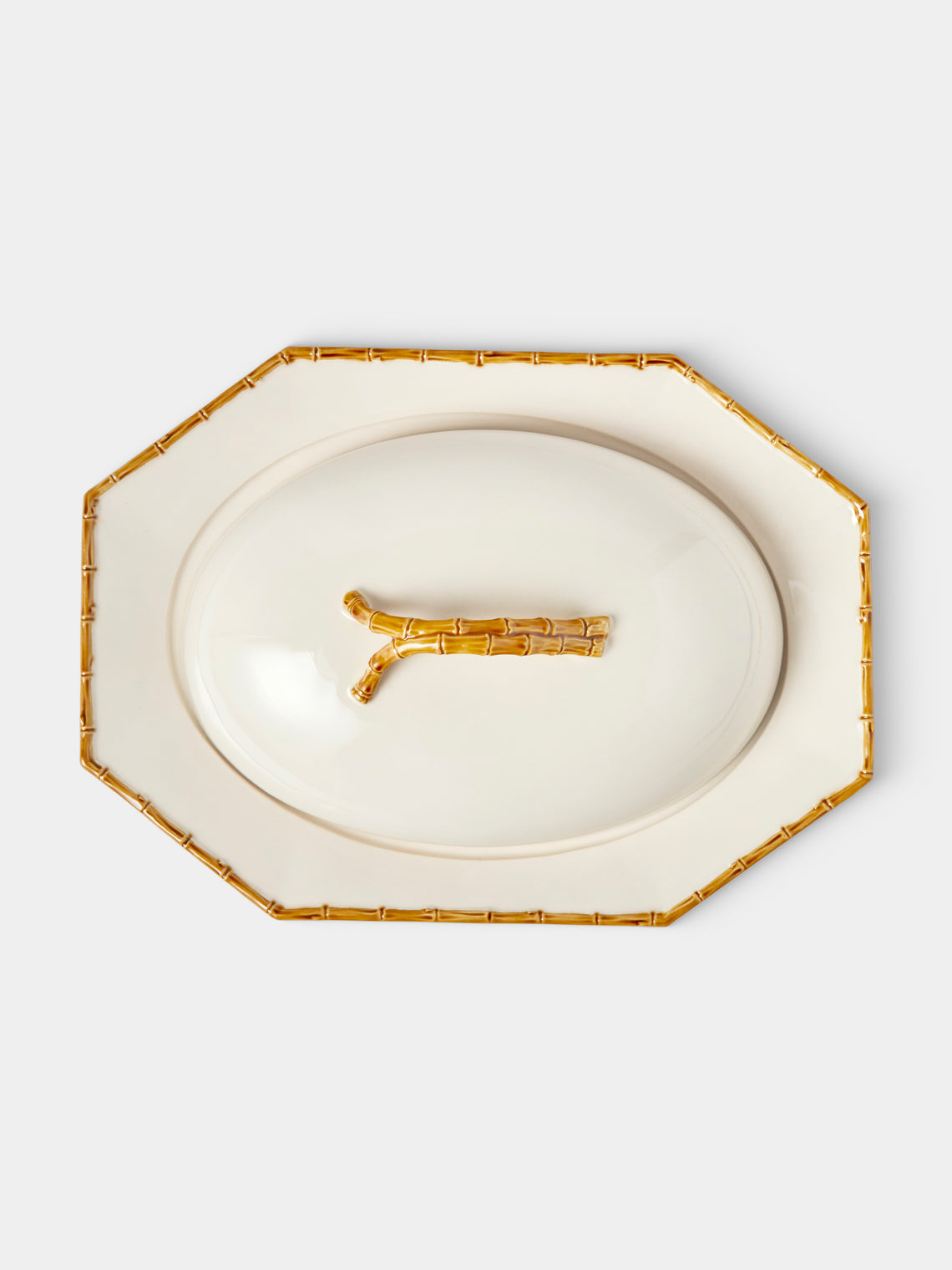 Verdolini - Bamboo Hand-Painted Ceramic Lidded Serving Platter - White - ABASK