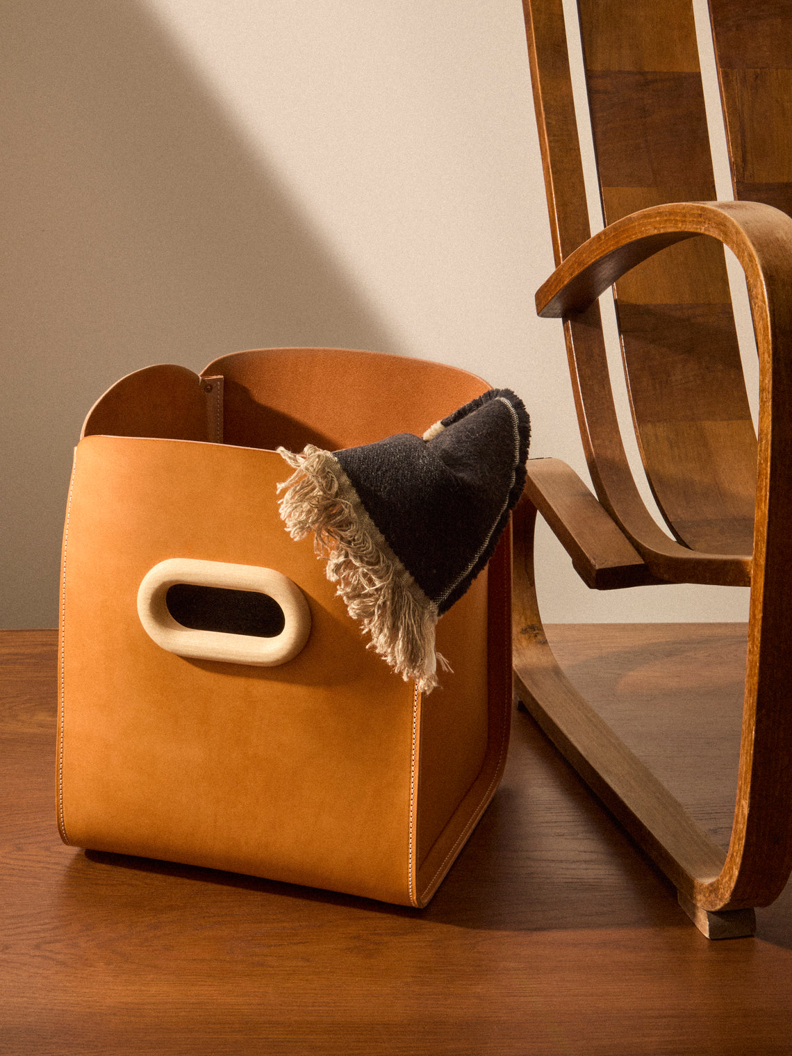 Otzi Studio - Leather Ample Small Storage Basket - Tan - ABASK