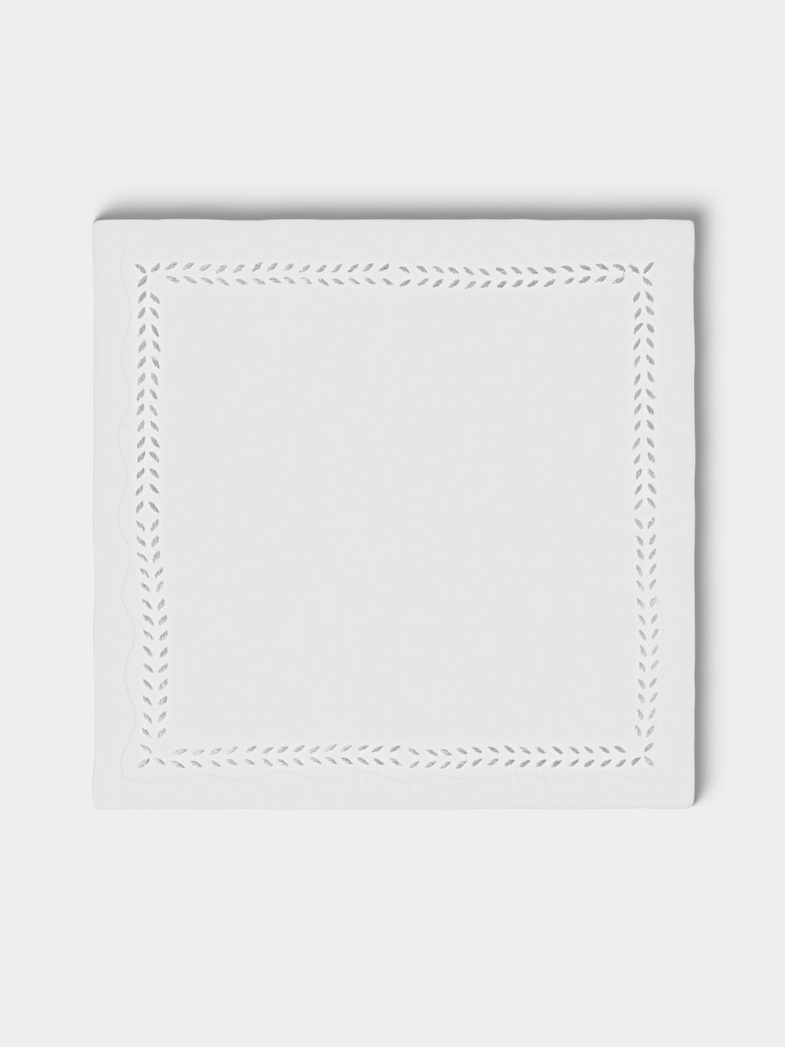 ERI Textiles - | Set of 4 | Marie Silver Hand-Embroidered Linen Napkins - White - ABASK