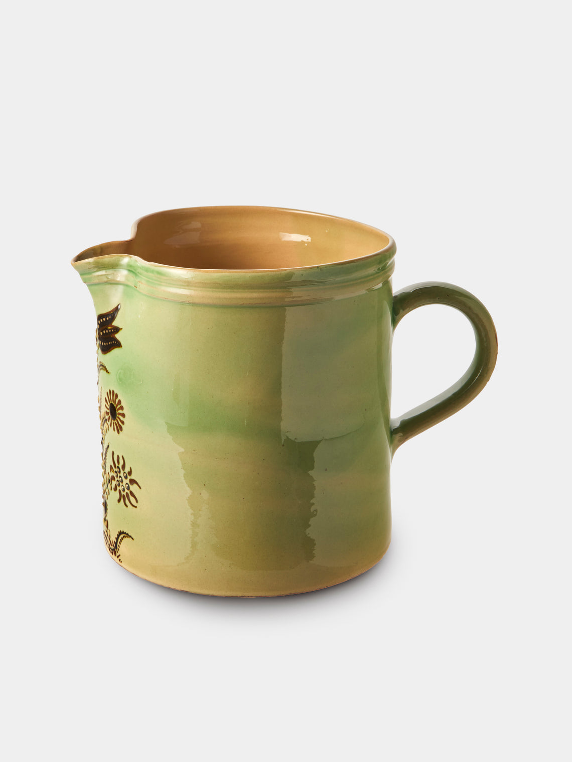 Poterie d’Évires - Flowers Hand-Painted Ceramic Straight-Edge Extra Large Jug - Green - ABASK