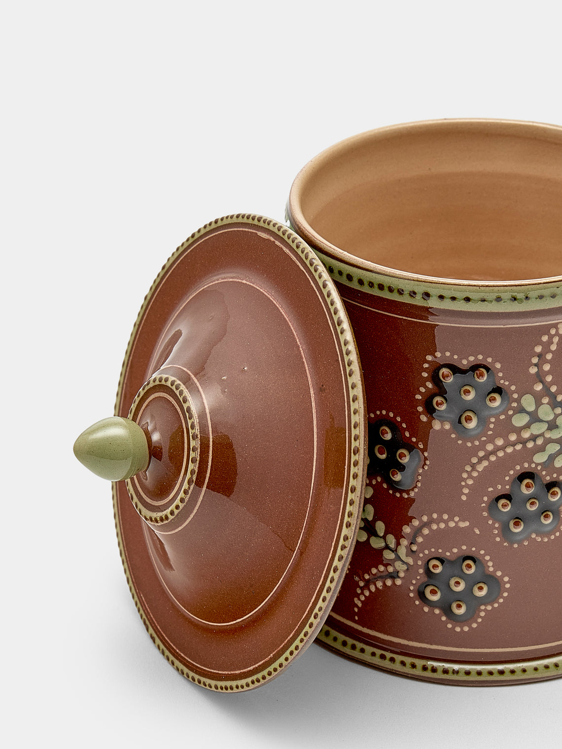 Poterie d’Évires - Flowers Hand-Painted Ceramic Small Lidded Jar - Light brown - ABASK