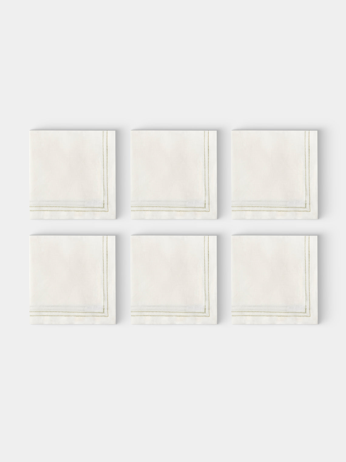 Volga Linen - Botanical Double Hem-Stitch Linen Napkins (Set of 6) - White - ABASK - 
