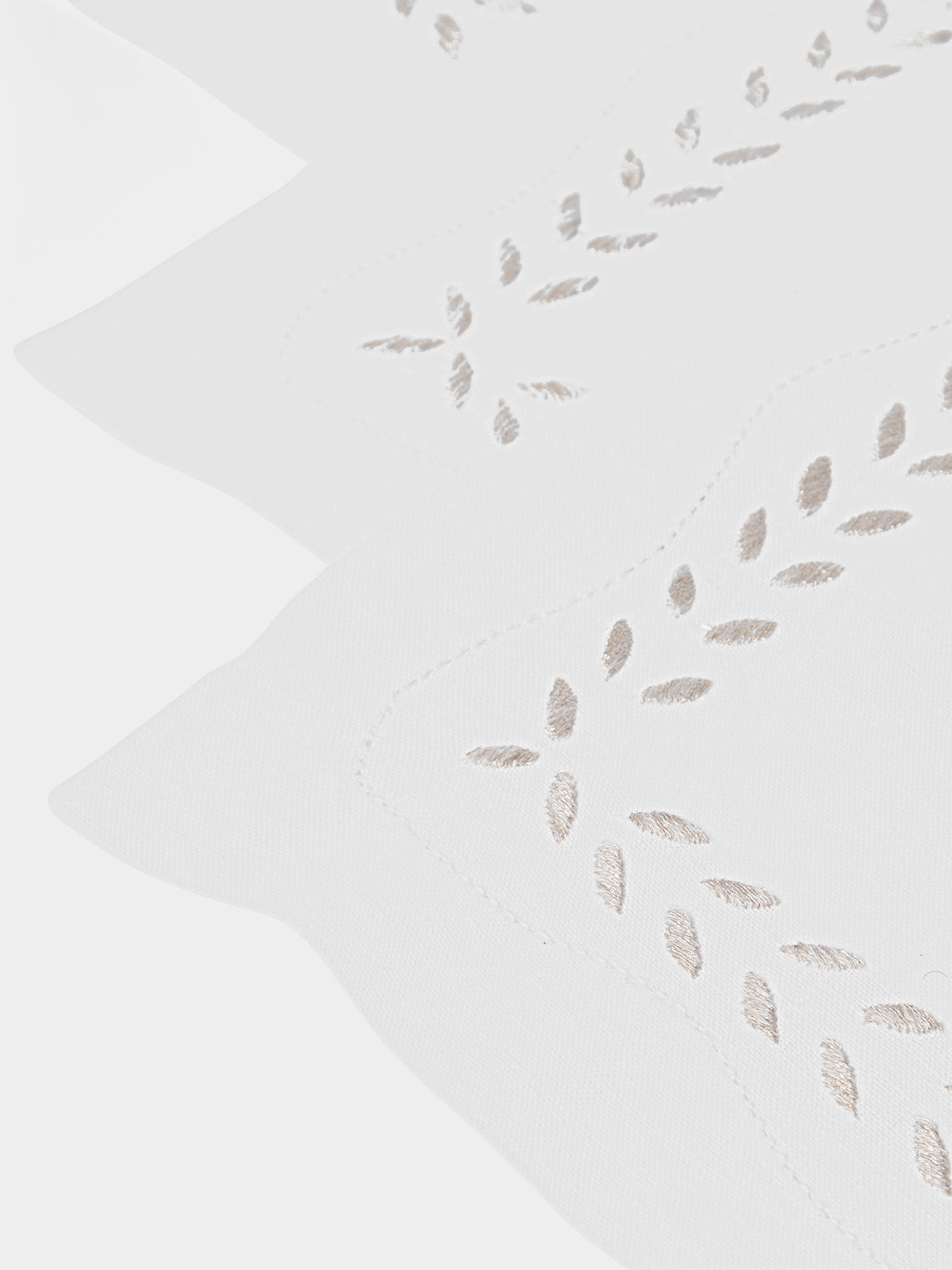 ERI Textiles - | Set of 4 | Marie Silver Hand-Embroidered Linen Placemats - White - ABASK