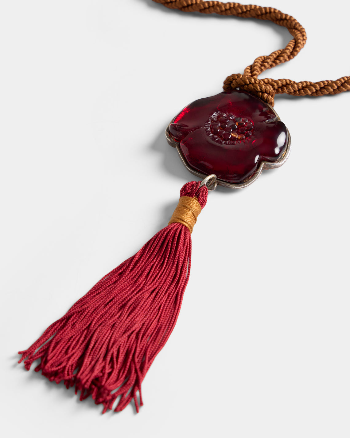 Mahnaz Collection - Women's Vintage 2000 Robert Goossens for Kenzo French Silver and Resin Pendant Necklace - Red - ABASK