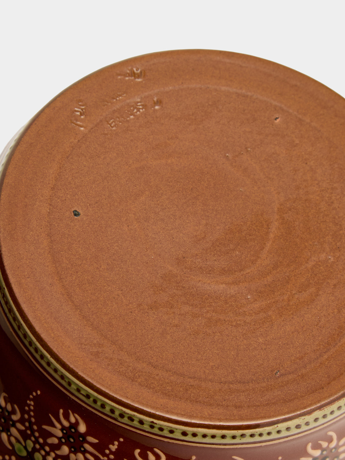Poterie d’Évires - Flowers Hand-Painted Ceramic Large Handled Serving Bowl - Light brown - ABASK