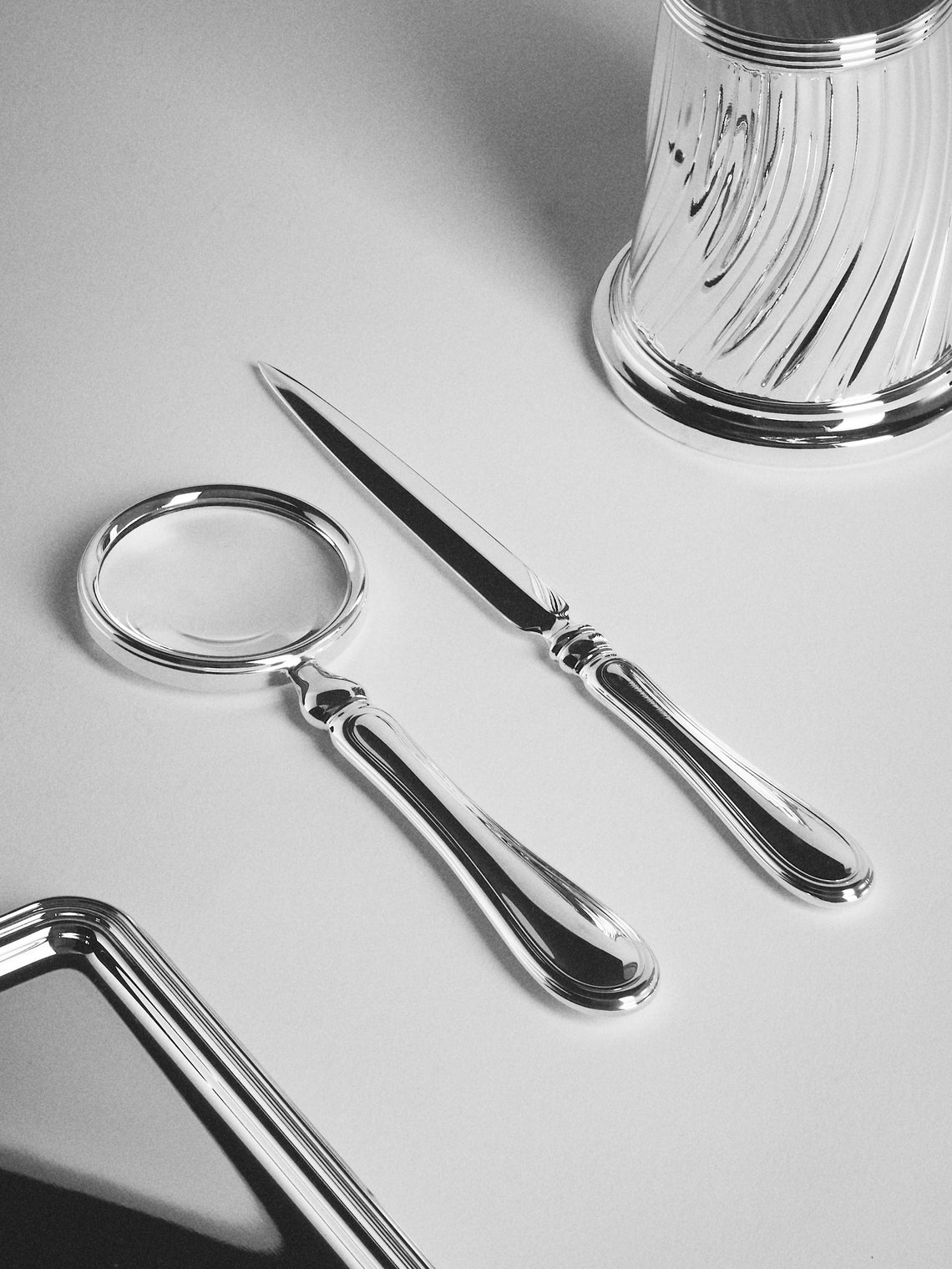Greggio - English Silver-Plated Magnifying Glass and Letter Opener - Silver - ABASK