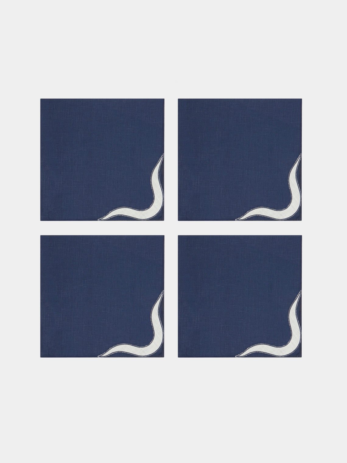 Los Encajeros - Zurbano Embroidered Linen Napkins (Set of 4) - Blue - ABASK
