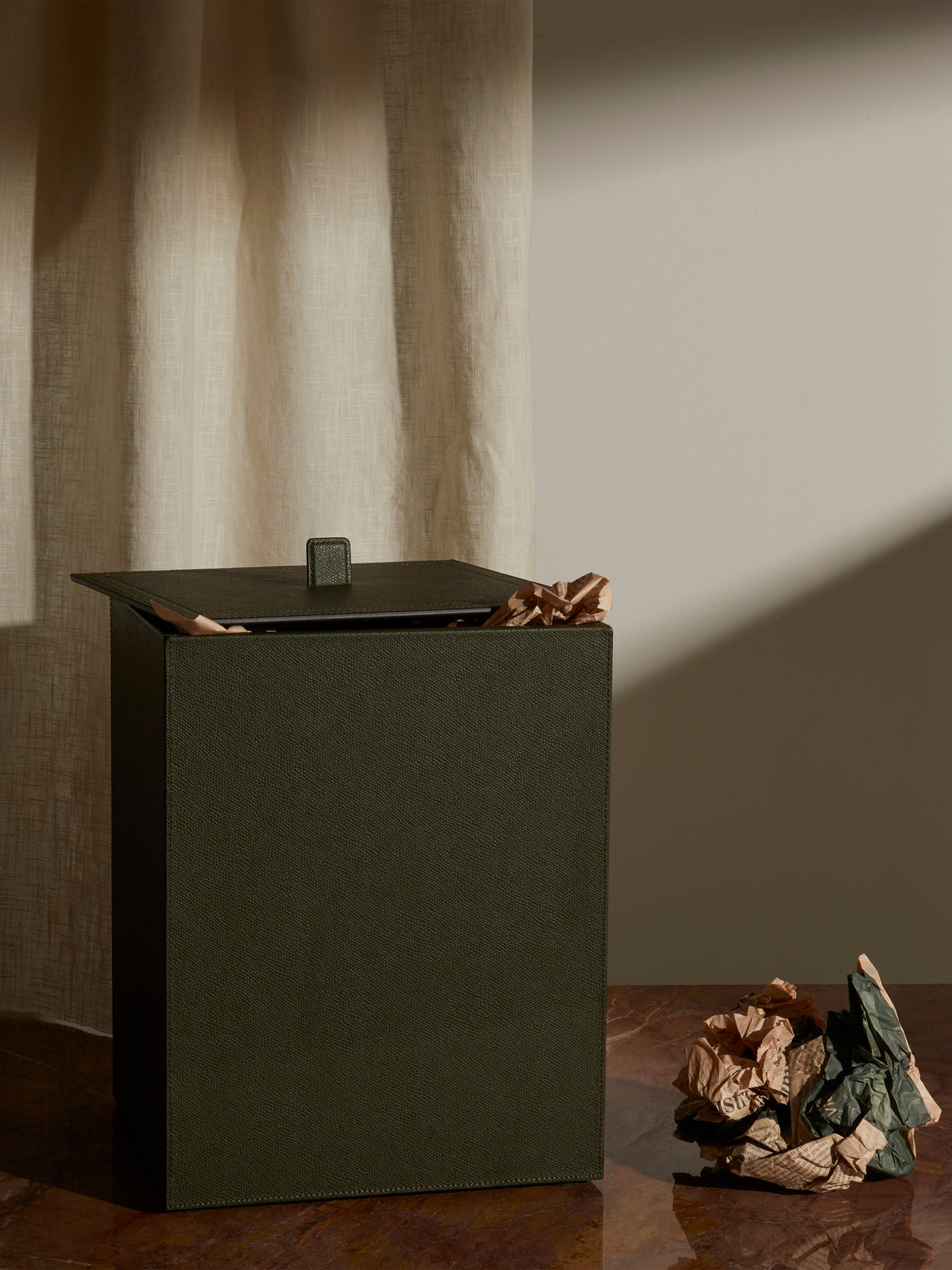 Giobagnara - Walter Leather Wastepaper Bin - Green - ABASK