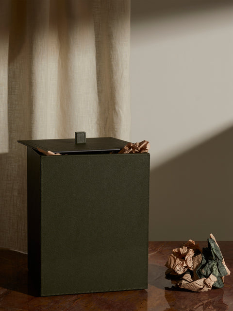 Giobagnara - Walter Leather Wastepaper Bin - Green - ABASK
