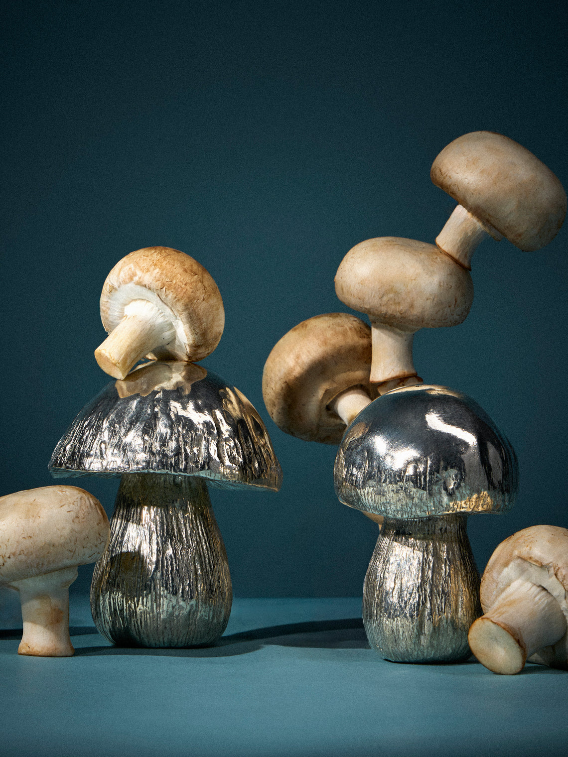 Au Bain Marie - | Set of 2 | Mushroom Pewter Salt and Pepper Shakers - Silver - ABASK