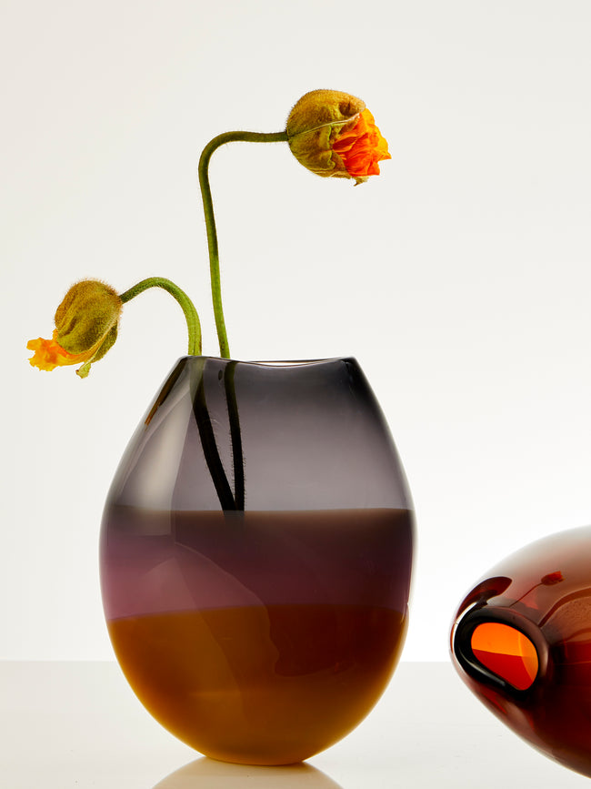 Michele Oberdieck - Charcoal Blush Hand-Blown Glass Vase (10in/25cm) - Purple - ABASK