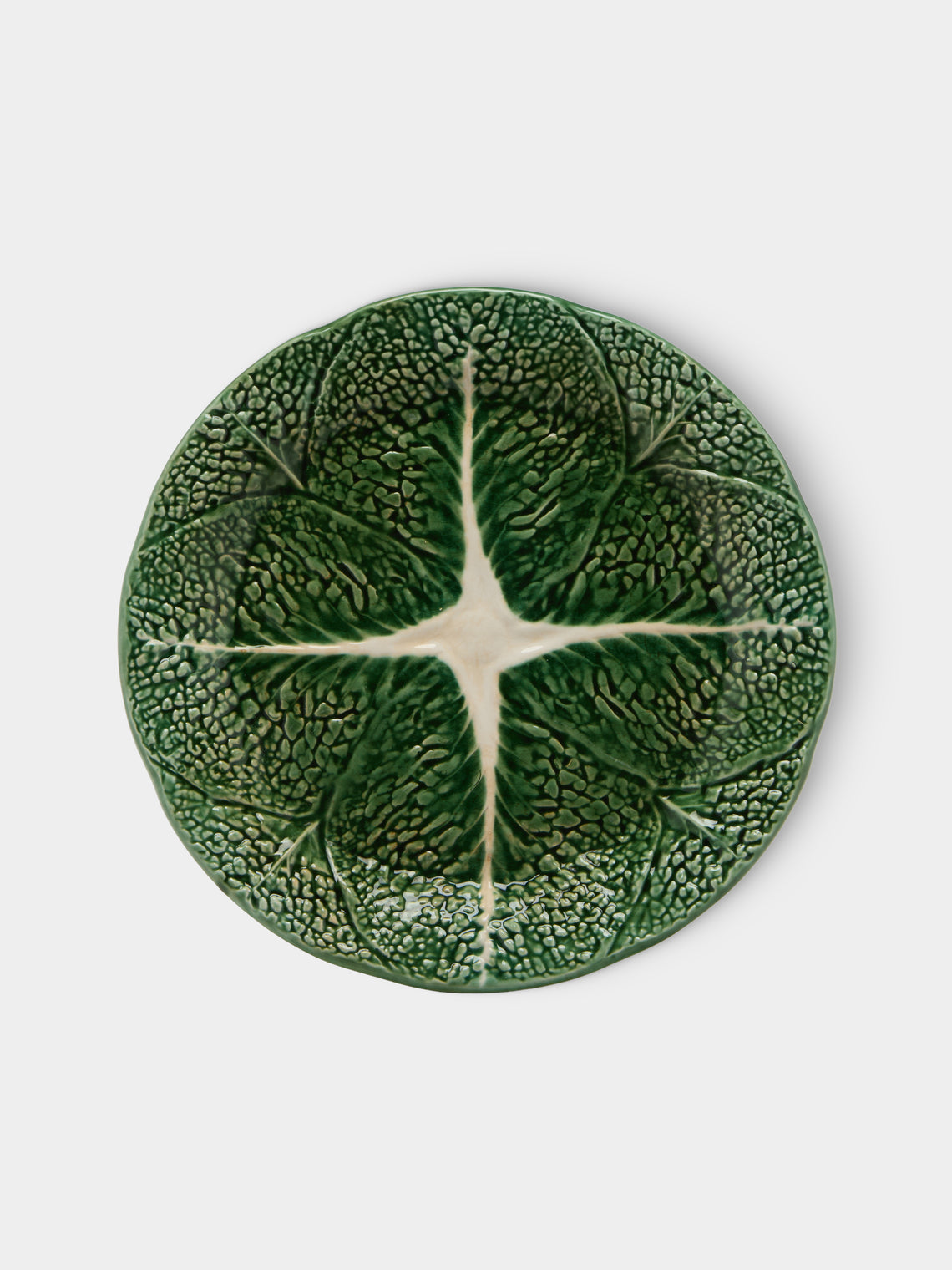 Antique and Vintage - Mid-Century Cabbage Majolica Ceramic Dinner Plates – 10.5in/27cm (Set of 8) - Green - ABASK