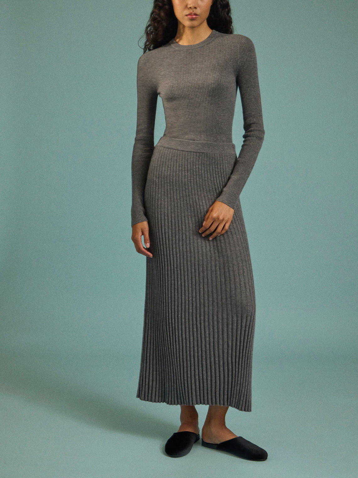 Arch4 - Celeste Baby Goat Cashmere Long-Sleeved Top | Size: S - Gray - ABASK