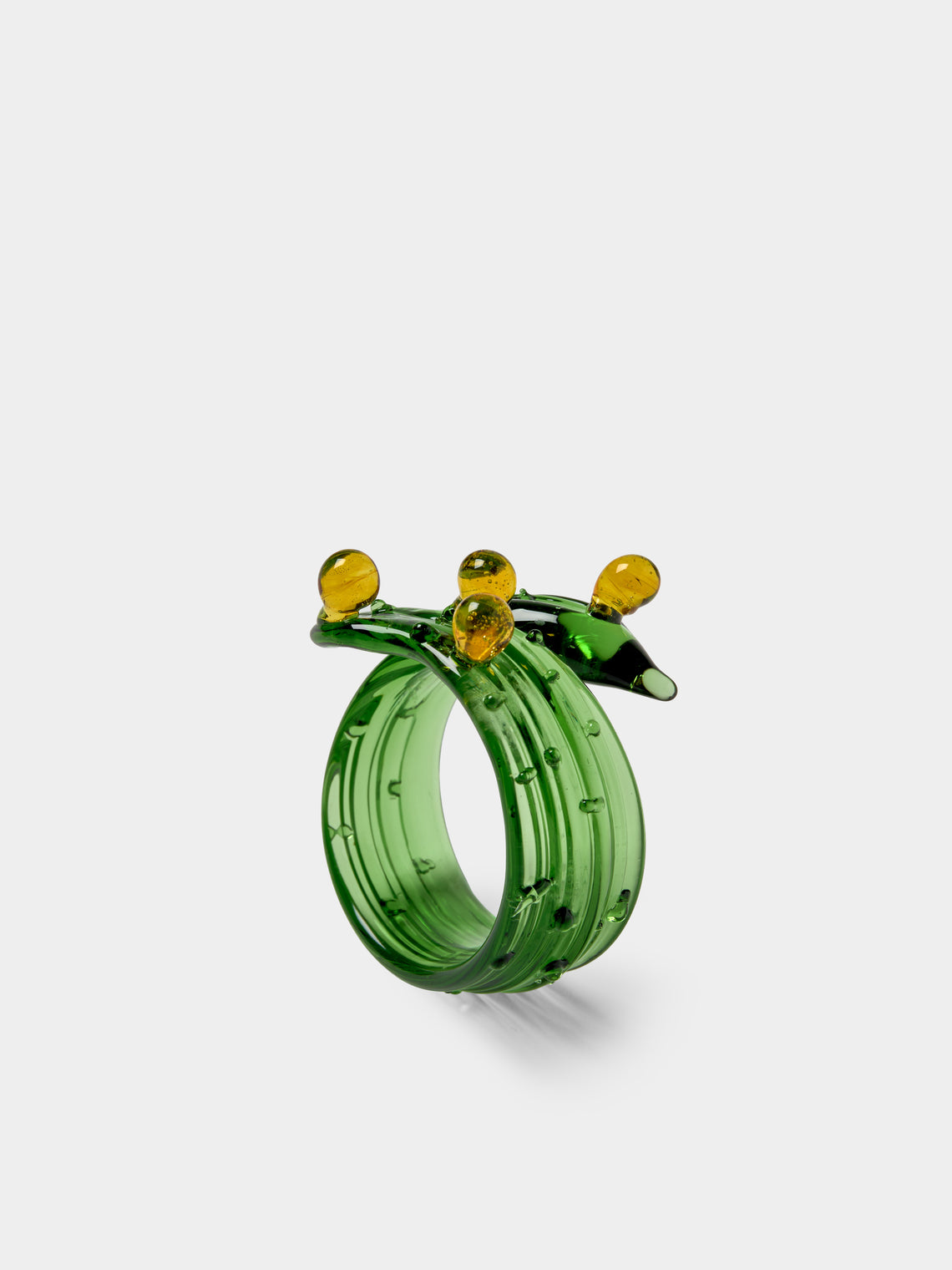 Casarialto - | Set of 6 | Cacti Hand-Blown Glass Napkin Rings - Green - ABASK