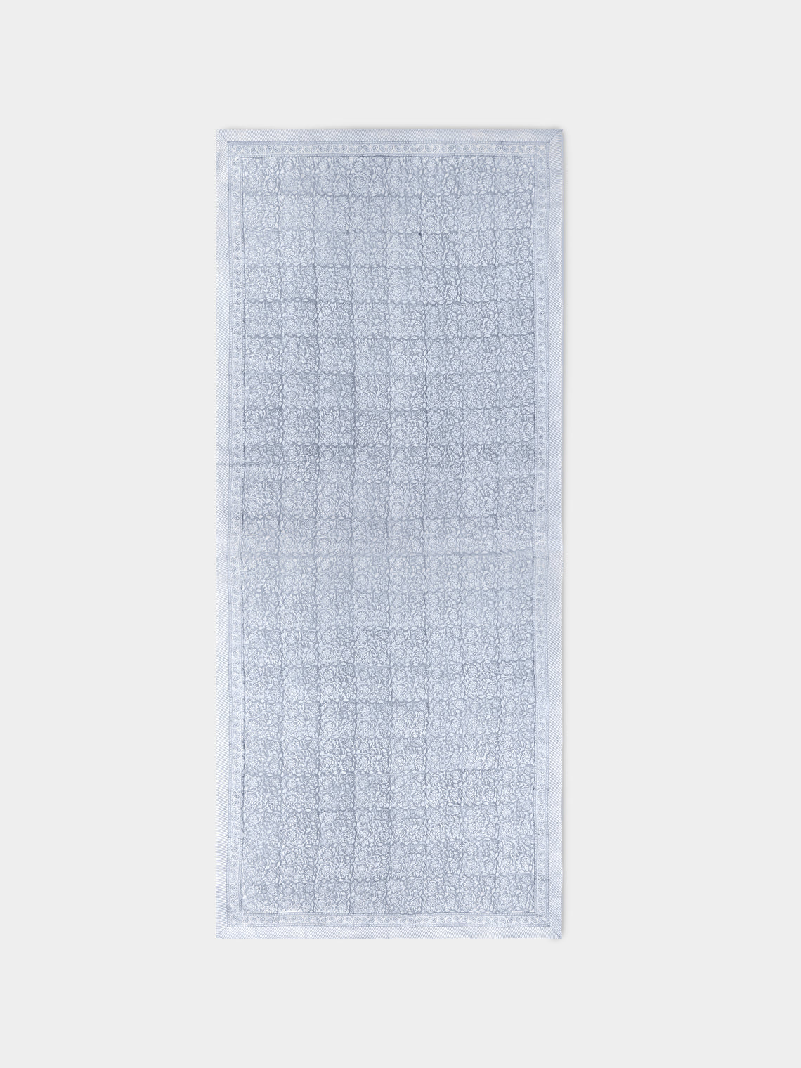 Chamois - Margerita Block-Printed Linen Large Rectangular Tablecloth - Gray - ABASK