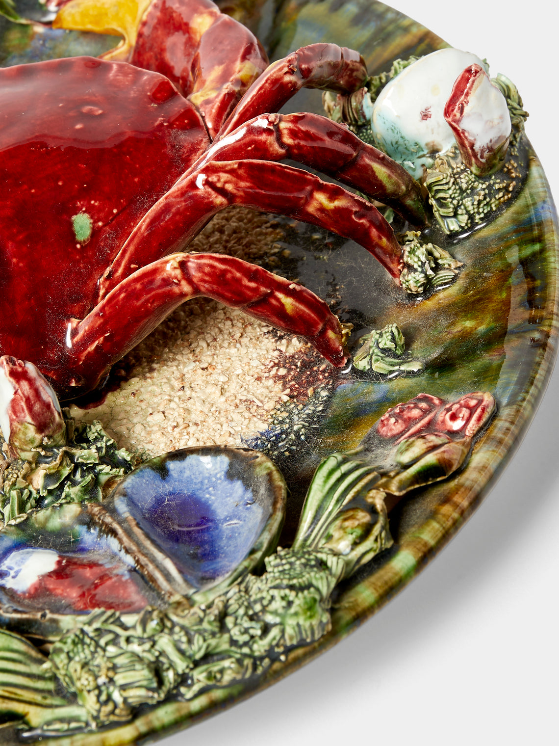 Antique and Vintage - Mid-Century Crab Majolica Ceramic Serving Plate (12in/31cm) - Multiple - ABASK