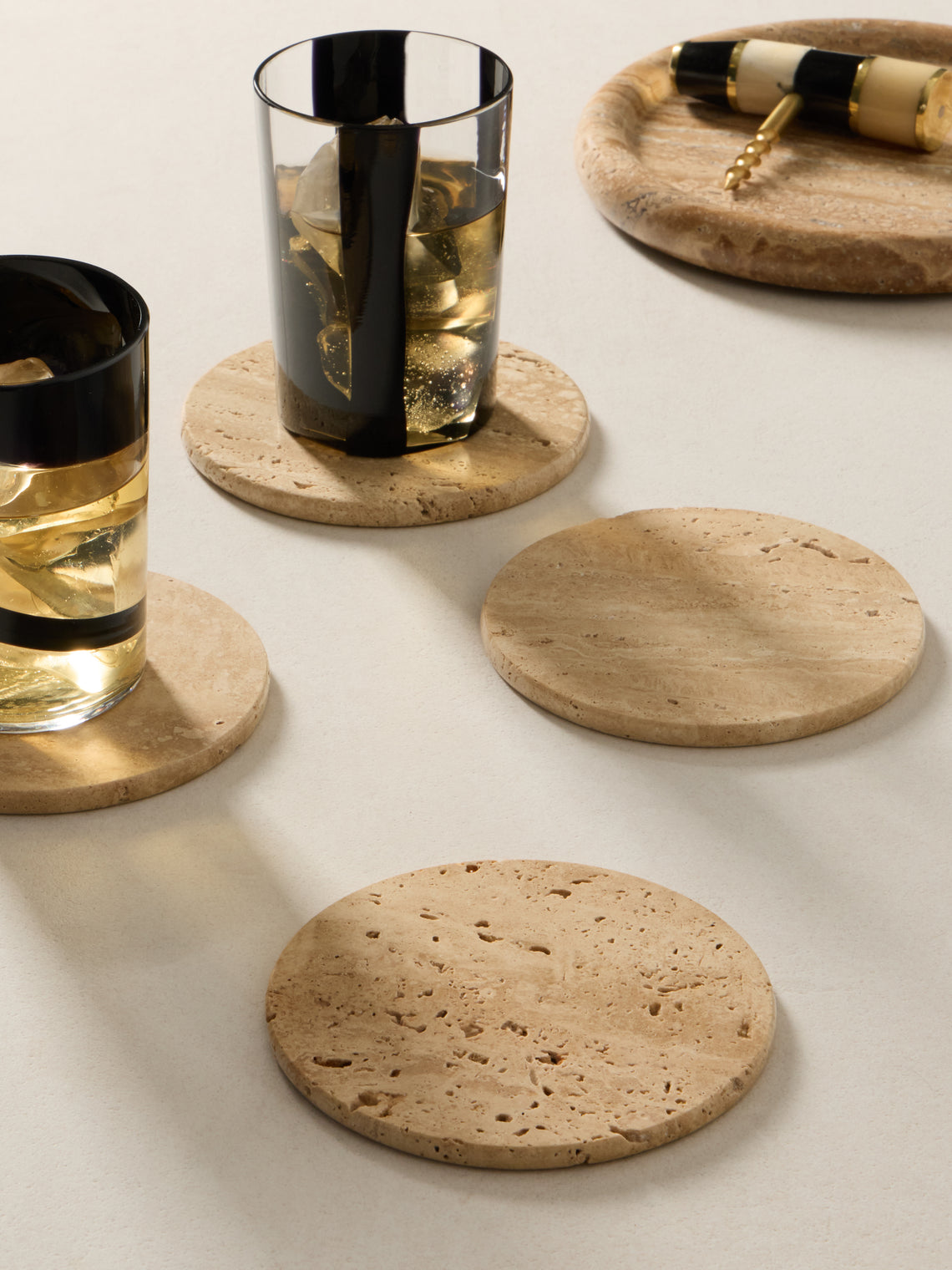 Anastasio Home - | Set of 4 | Oversized Marble Coasters - Beige - ABASK