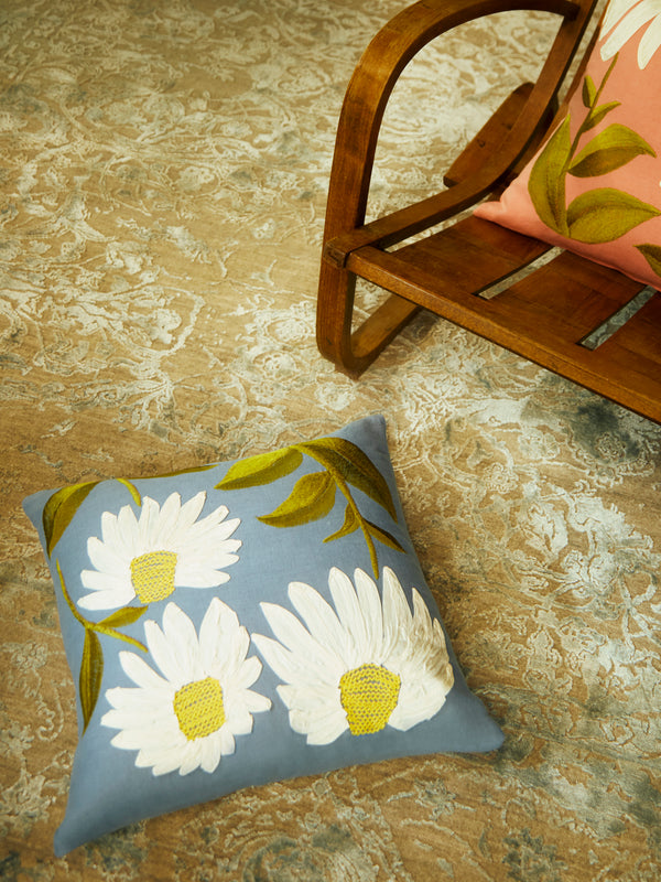 Lora Avedian - Ode to Echinacea Hand-Embroidered Linen Cushion -  - ABASK